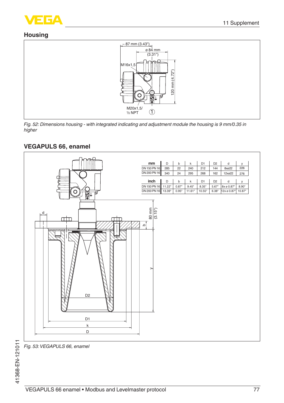 Housing, Vegapuls 66, enamel, Fig. 53: vegapuls 66, enamel | VEGA VEGAPULS 66 (≥ 2.0.0 - ≥ 4.0.0) enamel Modbus and Levelmaster protocol User Manual | Page 77 / 80
