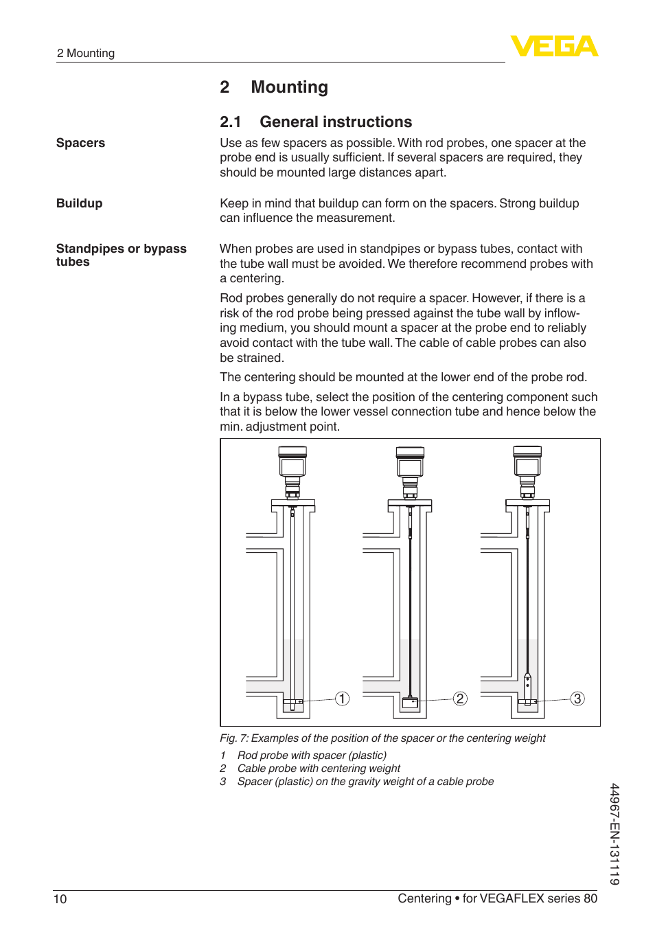 2 mounting, 1 general instructions | VEGA VEGAFLEX series 80 Centering User Manual | Page 10 / 28