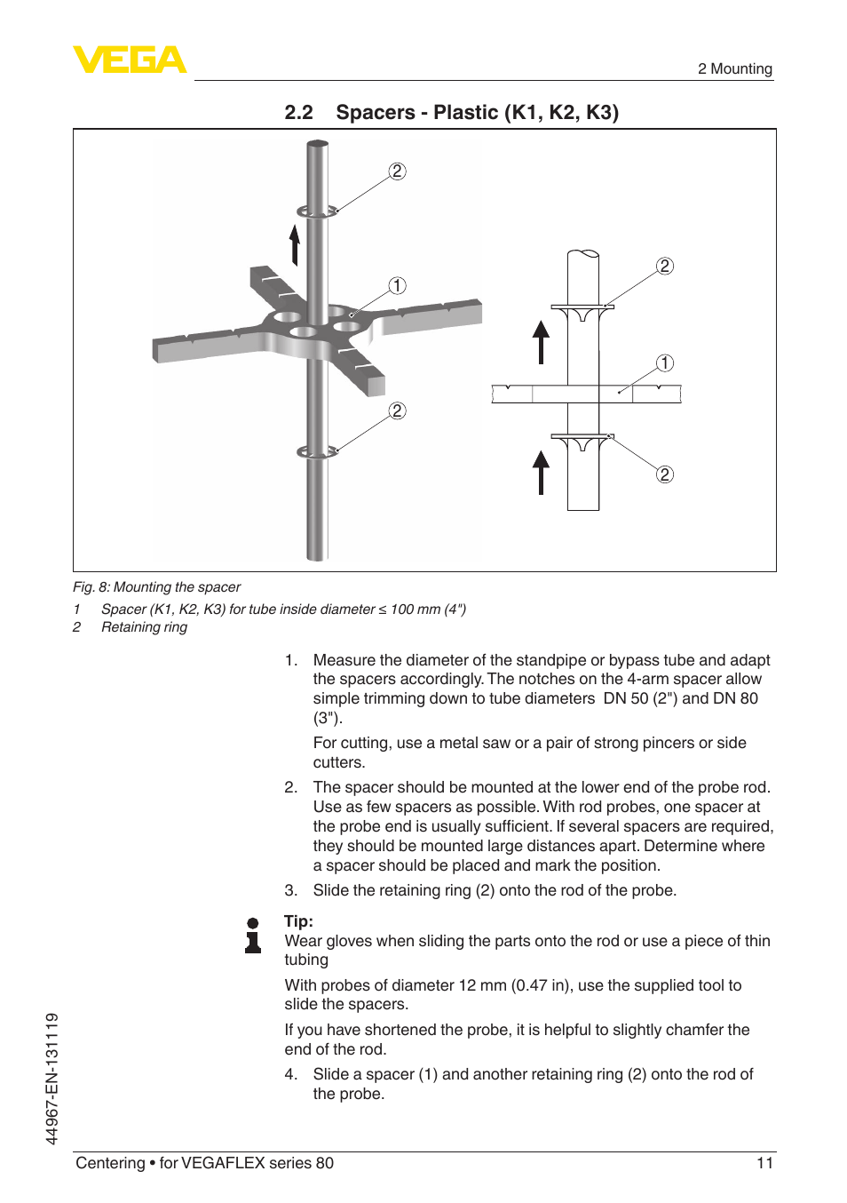 2 spacers - plastic (k1, k2, k3) | VEGA VEGAFLEX series 80 Centering User Manual | Page 11 / 28