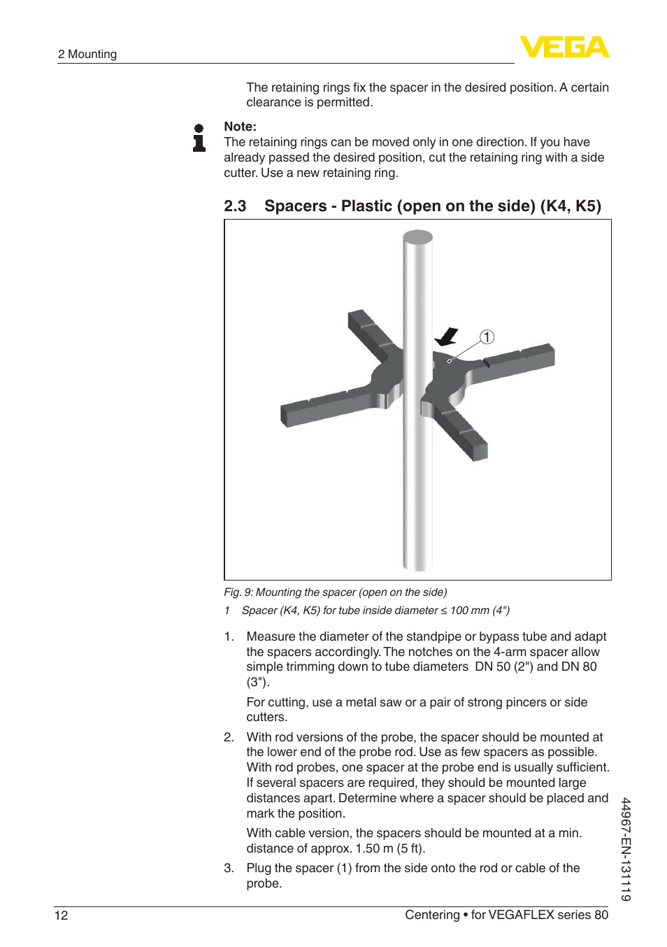 3 spacers - plastic (open on the side) (k4, k5) | VEGA VEGAFLEX series 80 Centering User Manual | Page 12 / 28