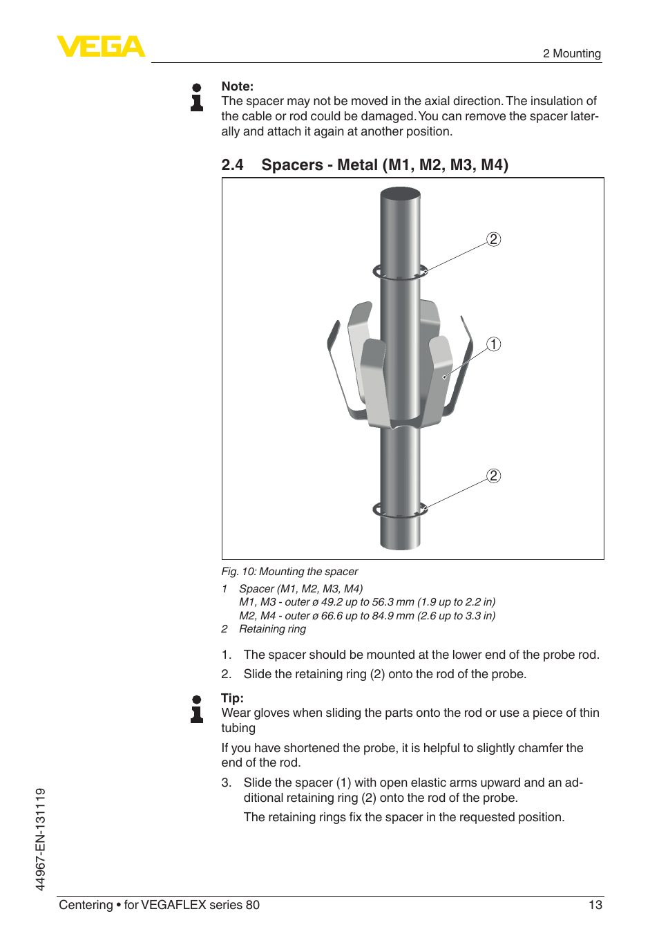 4 spacers - metal (m1, m2, m3, m4) | VEGA VEGAFLEX series 80 Centering User Manual | Page 13 / 28