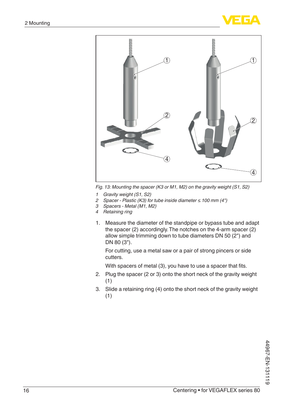VEGA VEGAFLEX series 80 Centering User Manual | Page 16 / 28
