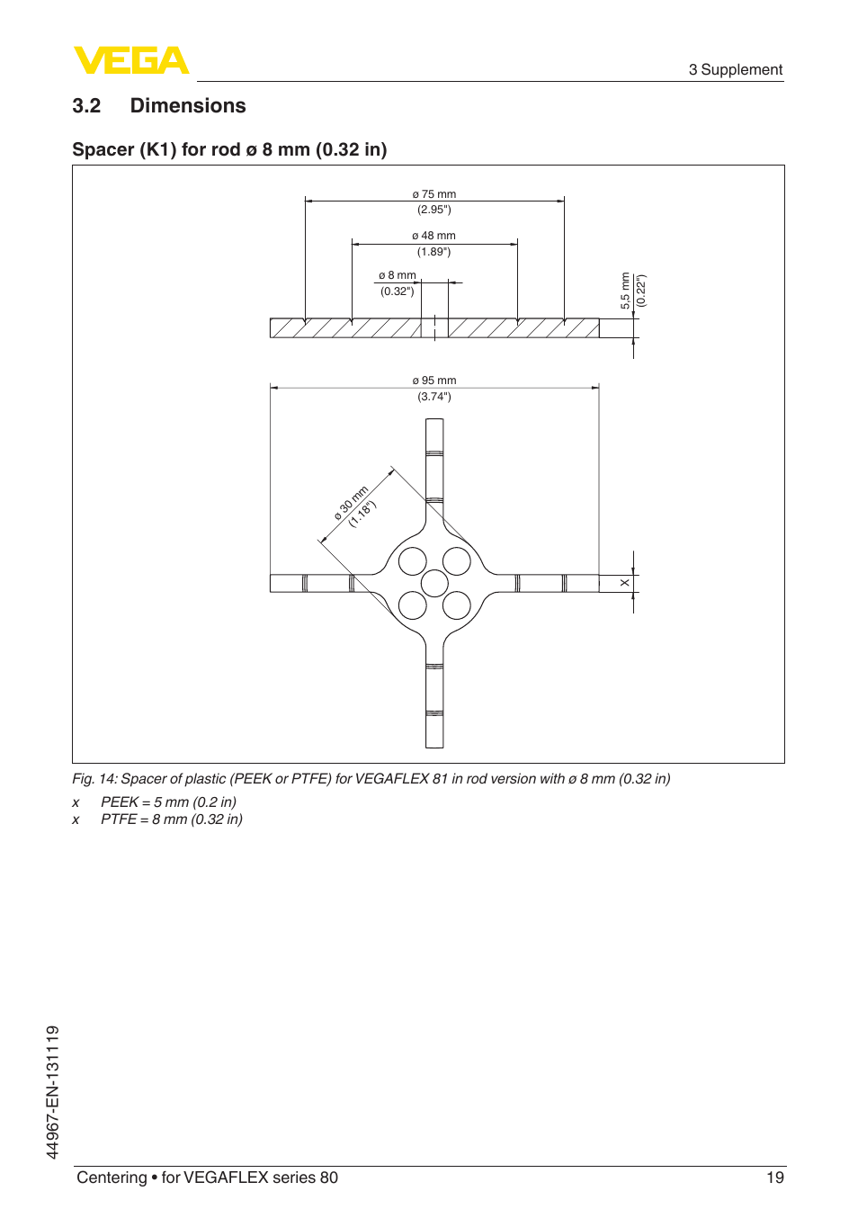 2 dimensions | VEGA VEGAFLEX series 80 Centering User Manual | Page 19 / 28