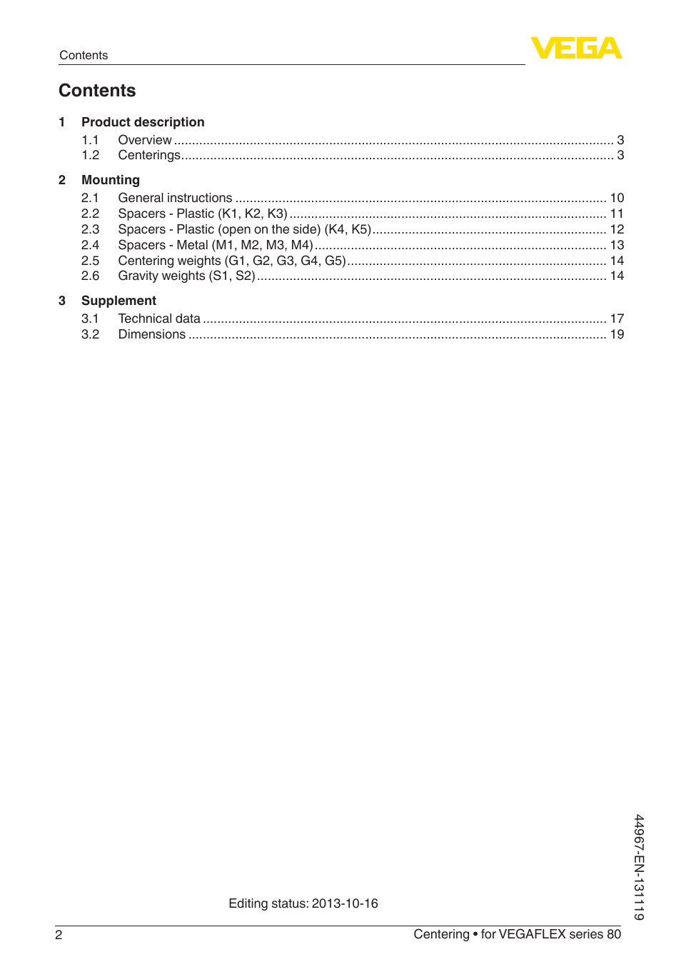 VEGA VEGAFLEX series 80 Centering User Manual | Page 2 / 28