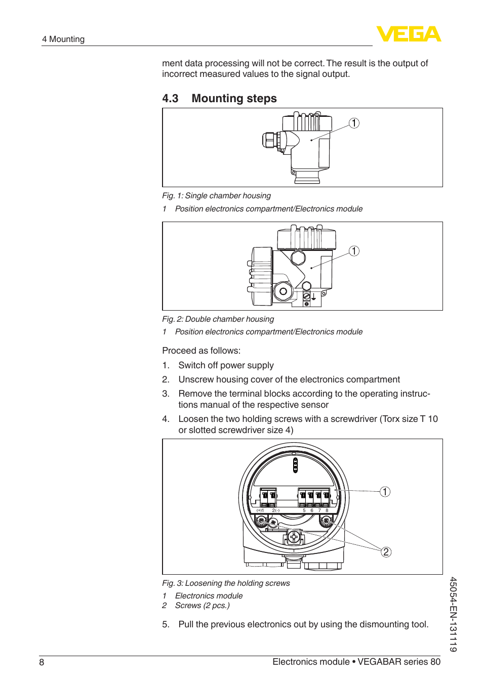 3 mounting steps | VEGA VEGABAR series 80 User Manual | Page 8 / 16