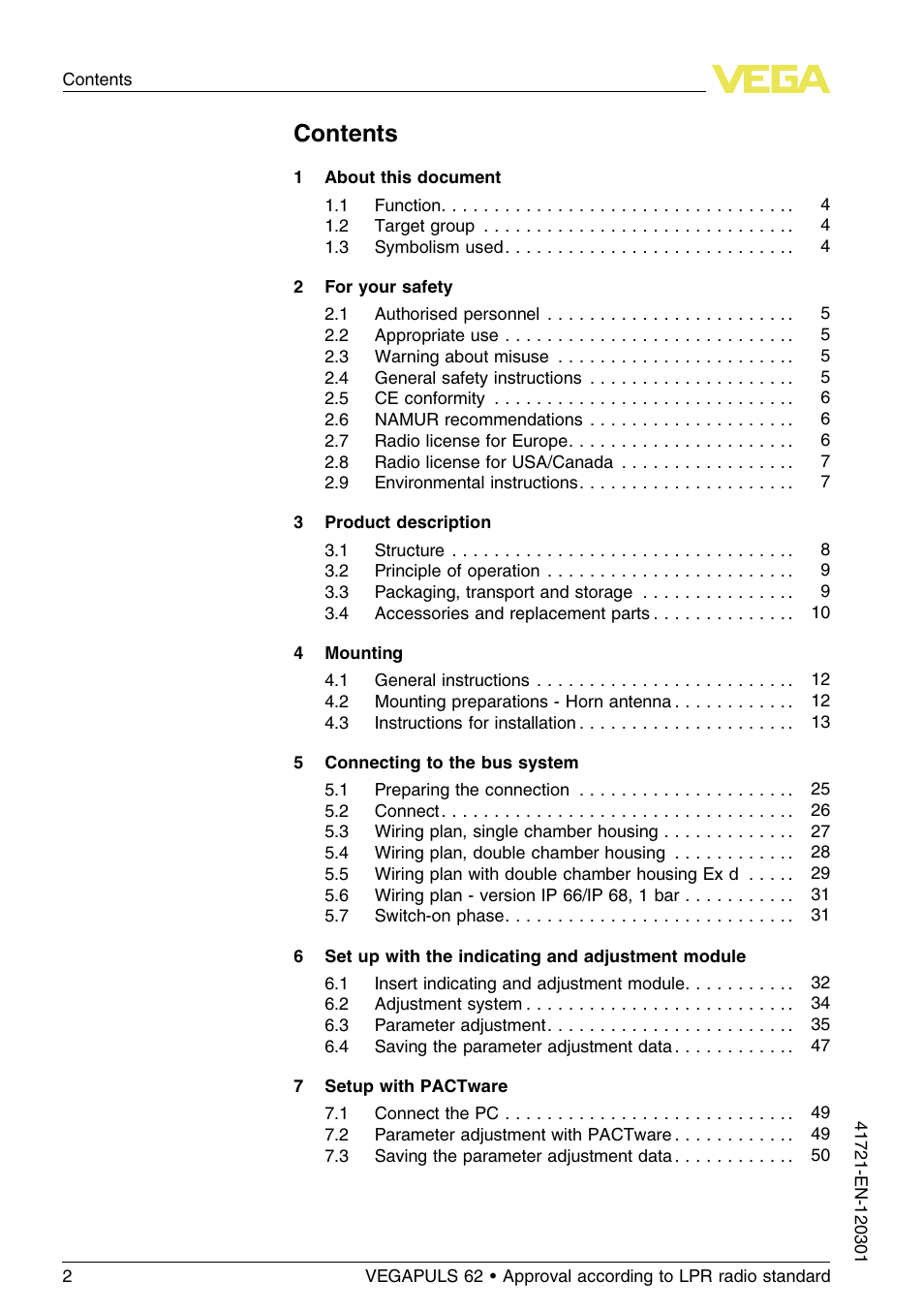 VEGA VEGAPULS 62 (≥ 2.0.0 - ≥ 4.0.0) Foundation Fieldbus Approval according to LPR radio standard User Manual | Page 2 / 96