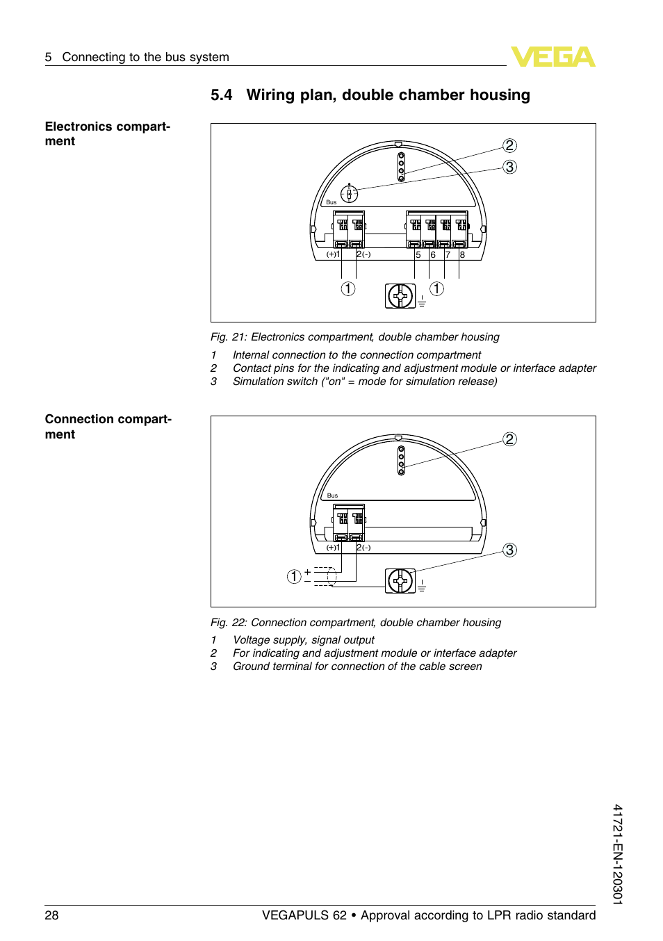 4 wiring plan, double chamber housing | VEGA VEGAPULS 62 (≥ 2.0.0 - ≥ 4.0.0) Foundation Fieldbus Approval according to LPR radio standard User Manual | Page 28 / 96