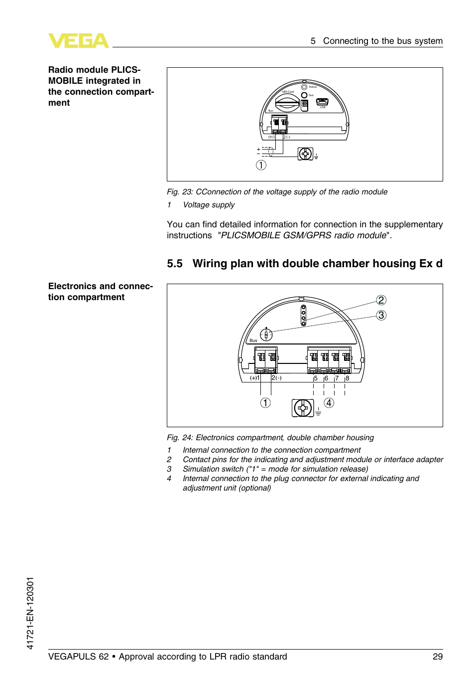 5 wiring plan with double chamber housing exd, 5 wiring plan with double chamber housing ex d | VEGA VEGAPULS 62 (≥ 2.0.0 - ≥ 4.0.0) Foundation Fieldbus Approval according to LPR radio standard User Manual | Page 29 / 96