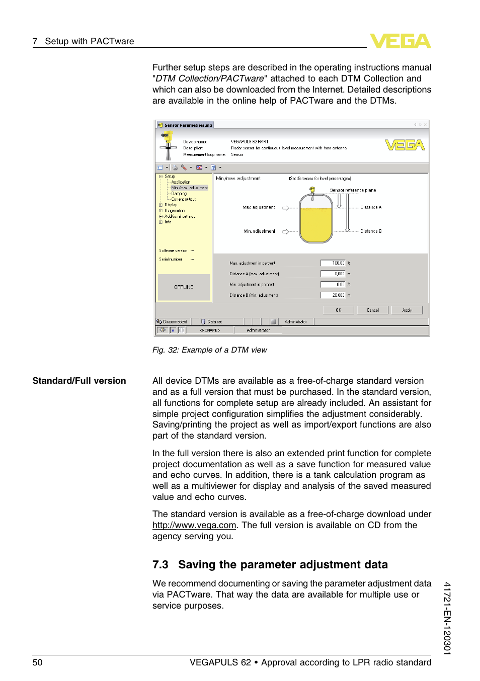 3 saving the parameter adjustment data | VEGA VEGAPULS 62 (≥ 2.0.0 - ≥ 4.0.0) Foundation Fieldbus Approval according to LPR radio standard User Manual | Page 50 / 96