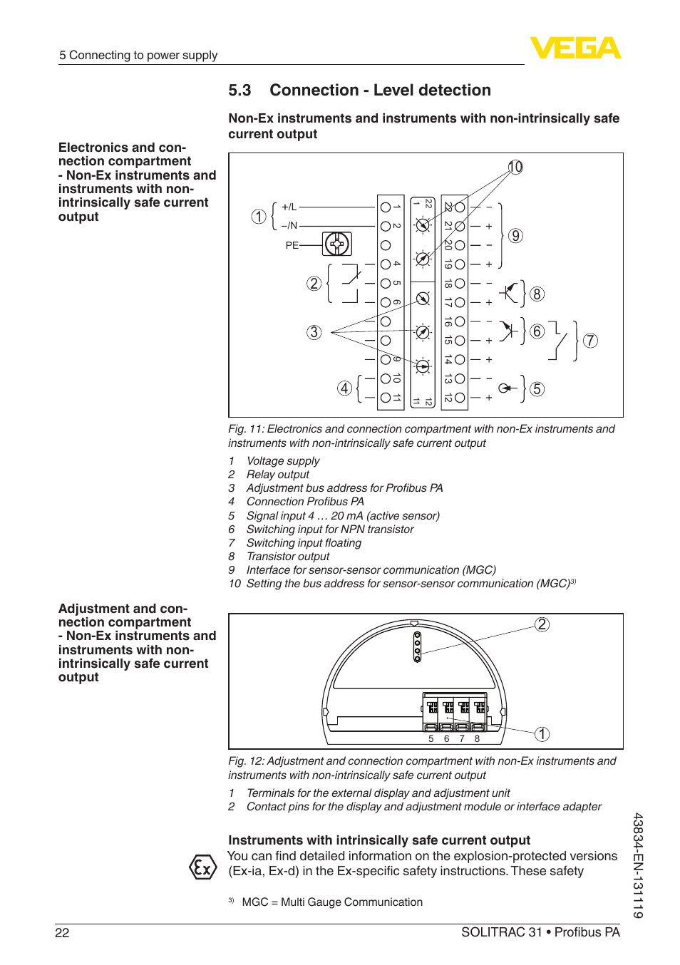 3 connection - level detection | VEGA SOLITRAC 31 Profibus PA User Manual | Page 22 / 84