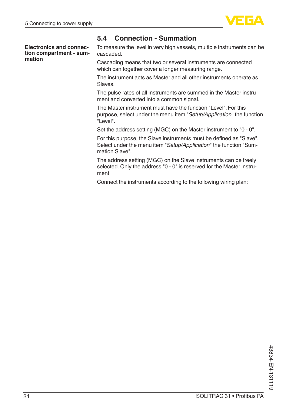 4 connection - summation | VEGA SOLITRAC 31 Profibus PA User Manual | Page 24 / 84