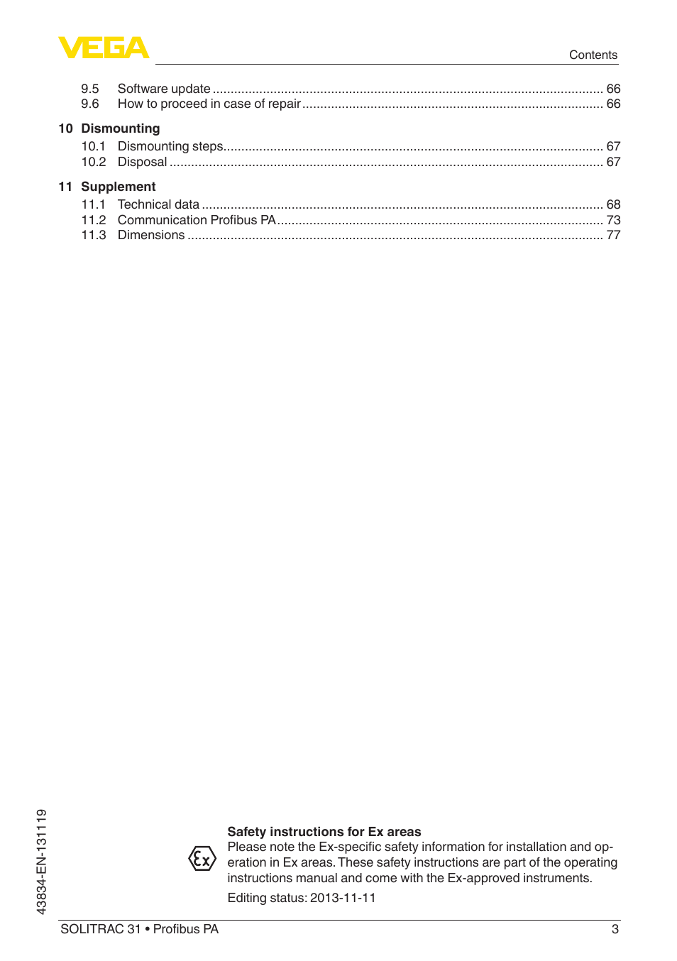 VEGA SOLITRAC 31 Profibus PA User Manual | Page 3 / 84