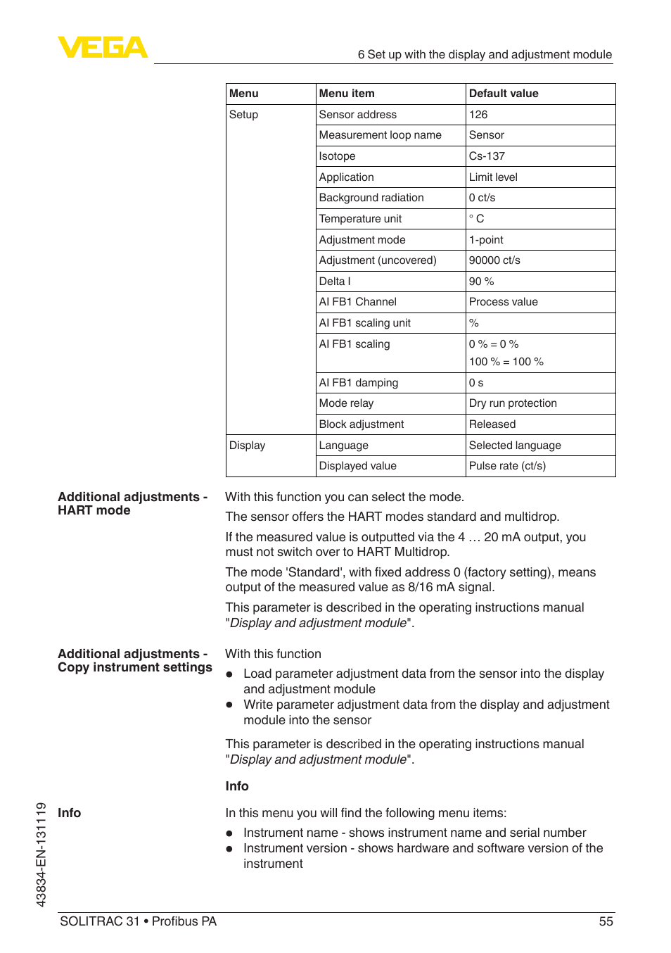 VEGA SOLITRAC 31 Profibus PA User Manual | Page 55 / 84