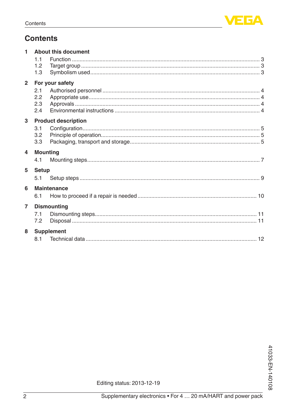 VEGA Supplementary electronics For 4 … 20 mA_HART and power pack User Manual | Page 2 / 16