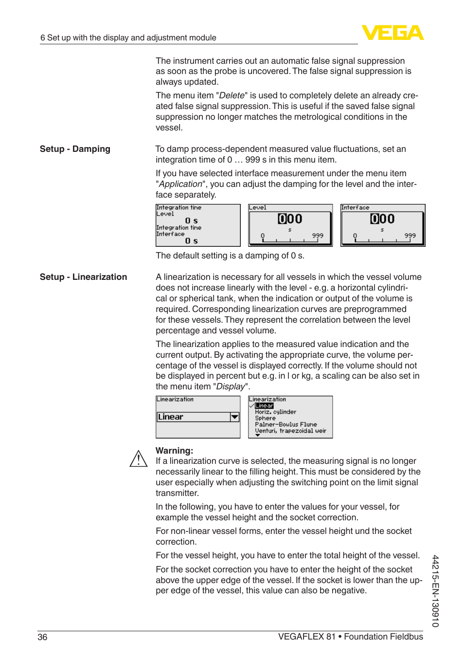 VEGA VEGAFLEX 81 Foundation Fieldbus Coax probe User Manual | Page 36 / 96
