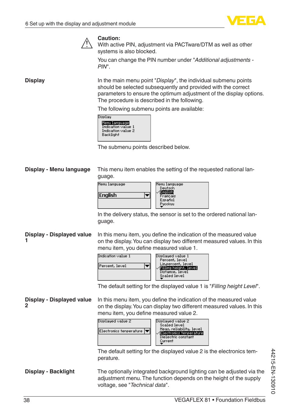 VEGA VEGAFLEX 81 Foundation Fieldbus Coax probe User Manual | Page 38 / 96