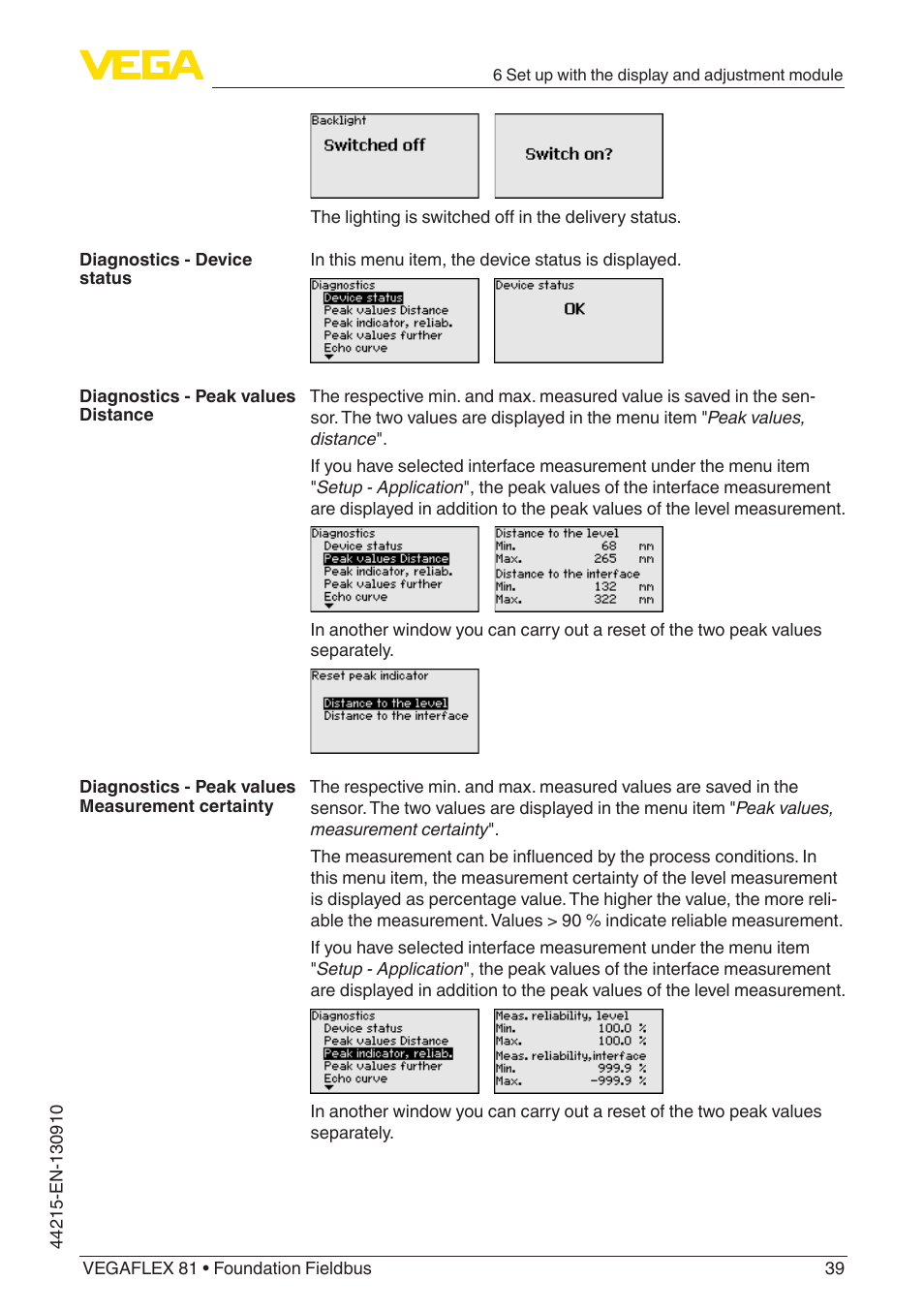 VEGA VEGAFLEX 81 Foundation Fieldbus Coax probe User Manual | Page 39 / 96