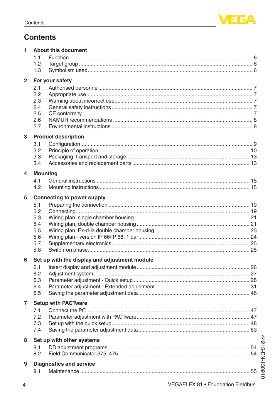 VEGA VEGAFLEX 81 Foundation Fieldbus Coax probe User Manual | Page 4 / 96