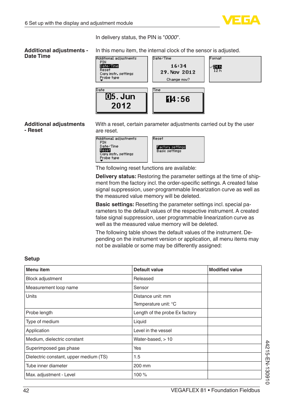 VEGA VEGAFLEX 81 Foundation Fieldbus Coax probe User Manual | Page 42 / 96