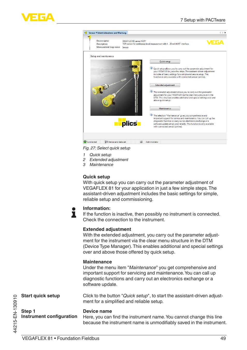 VEGA VEGAFLEX 81 Foundation Fieldbus Coax probe User Manual | Page 49 / 96