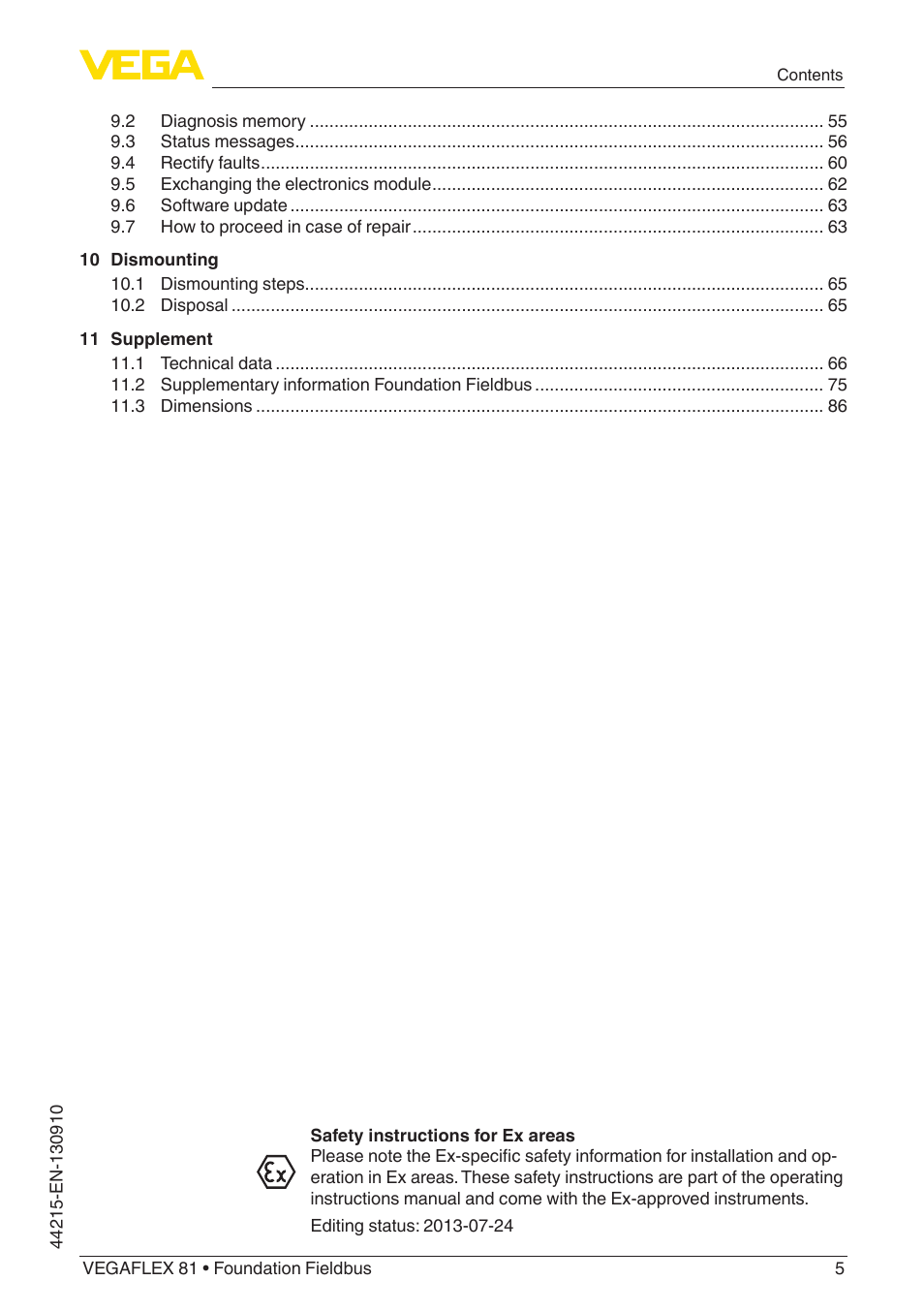VEGA VEGAFLEX 81 Foundation Fieldbus Coax probe User Manual | Page 5 / 96