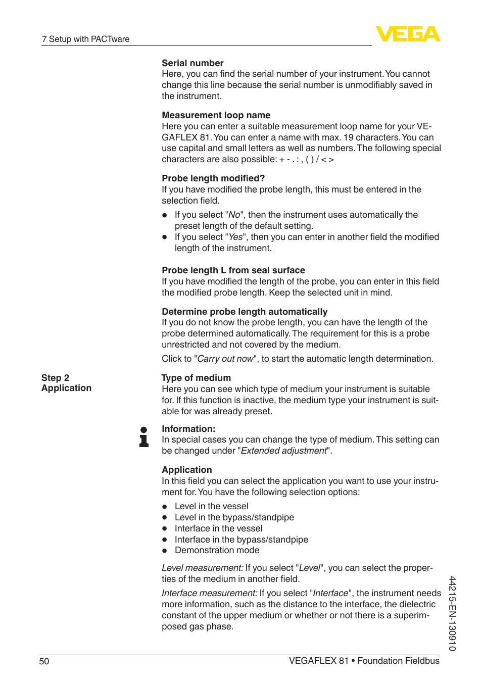 VEGA VEGAFLEX 81 Foundation Fieldbus Coax probe User Manual | Page 50 / 96