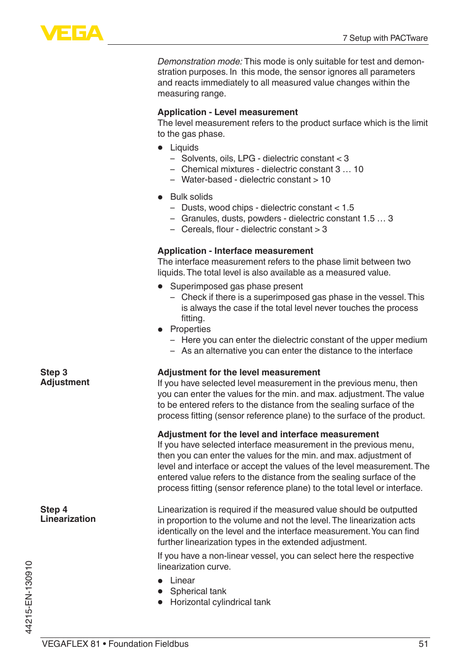VEGA VEGAFLEX 81 Foundation Fieldbus Coax probe User Manual | Page 51 / 96