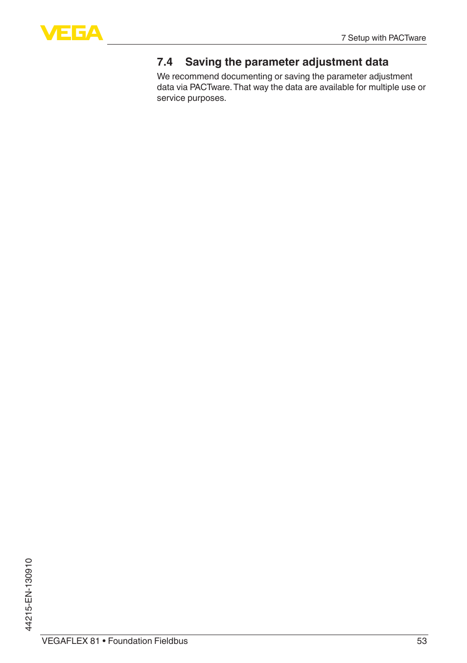 4 saving the parameter adjustment data | VEGA VEGAFLEX 81 Foundation Fieldbus Coax probe User Manual | Page 53 / 96