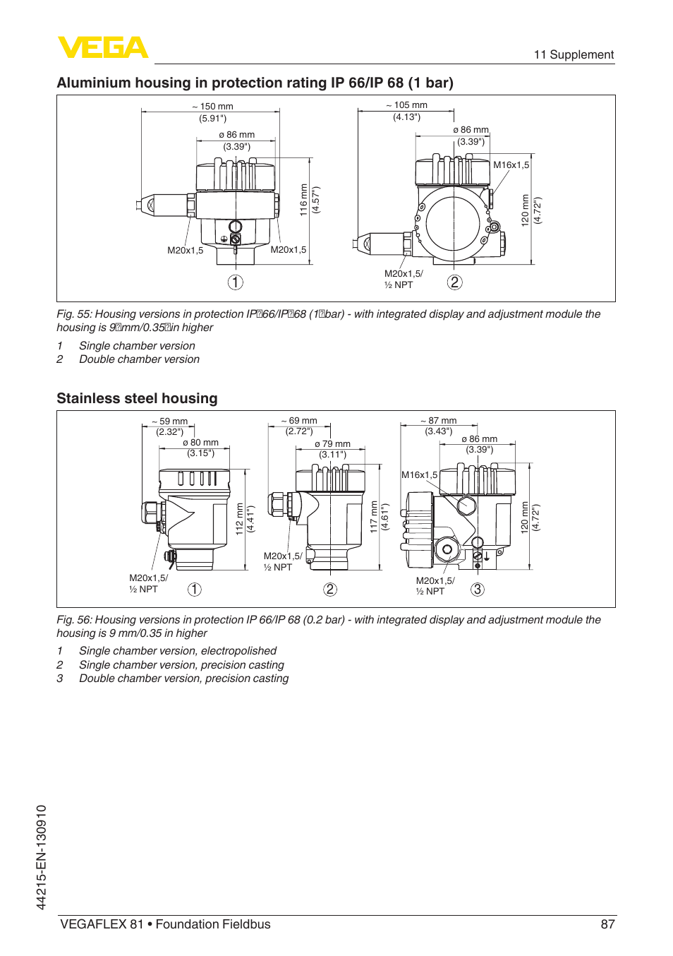 Stainless steel housing | VEGA VEGAFLEX 81 Foundation Fieldbus Coax probe User Manual | Page 87 / 96