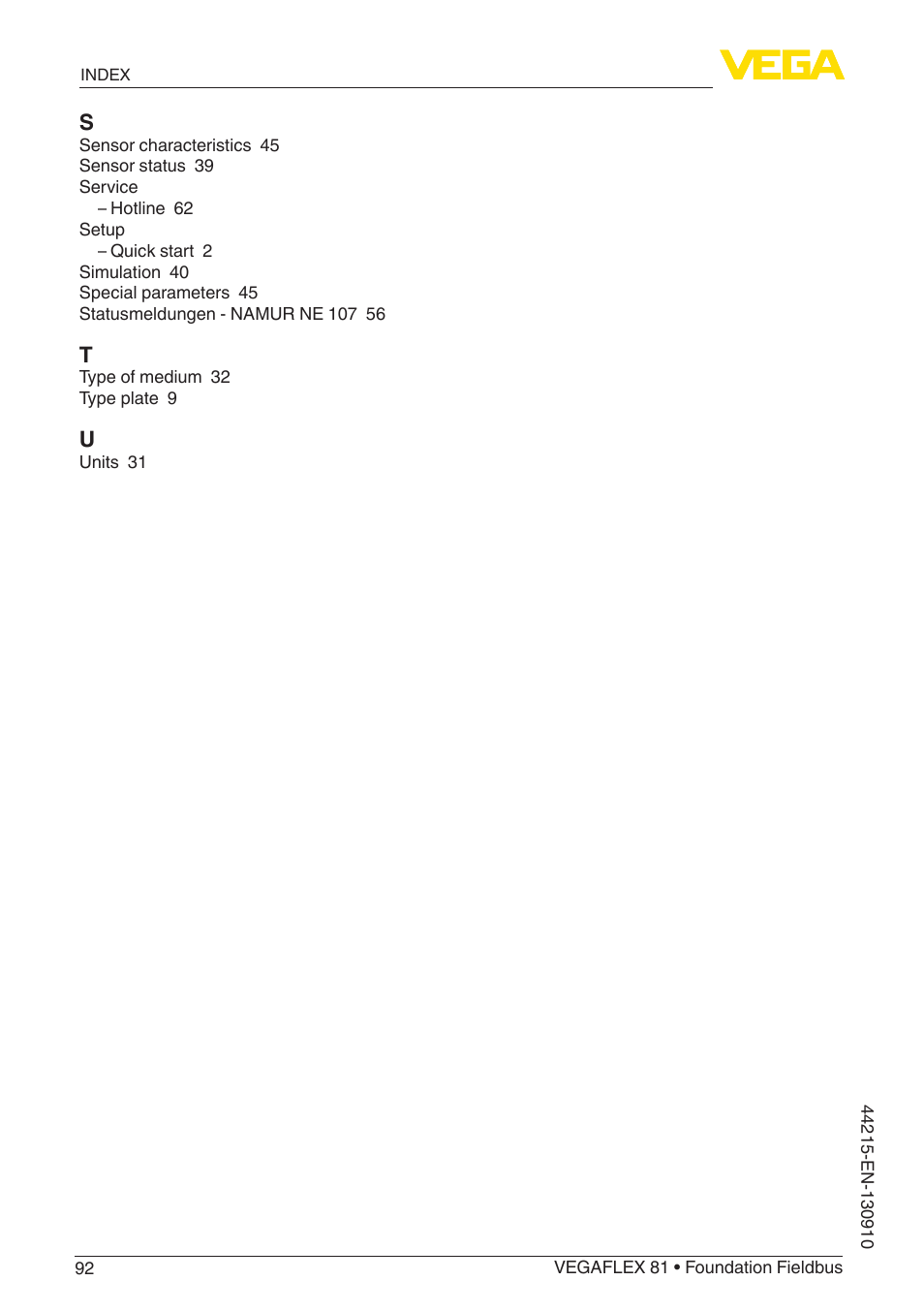 VEGA VEGAFLEX 81 Foundation Fieldbus Coax probe User Manual | Page 92 / 96