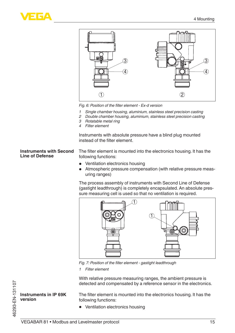 VEGA VEGABAR 81 Modbus and Levelmaster protocol - Operating Instructions User Manual | Page 15 / 92