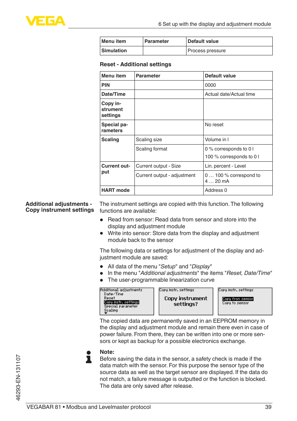 VEGA VEGABAR 81 Modbus and Levelmaster protocol - Operating Instructions User Manual | Page 39 / 92