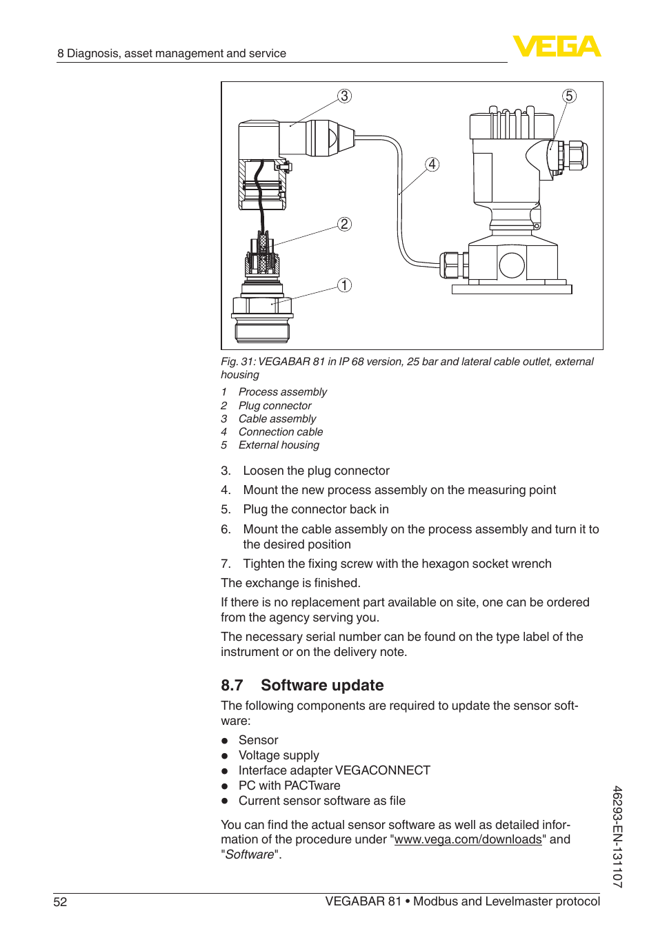 7 software update | VEGA VEGABAR 81 Modbus and Levelmaster protocol - Operating Instructions User Manual | Page 52 / 92