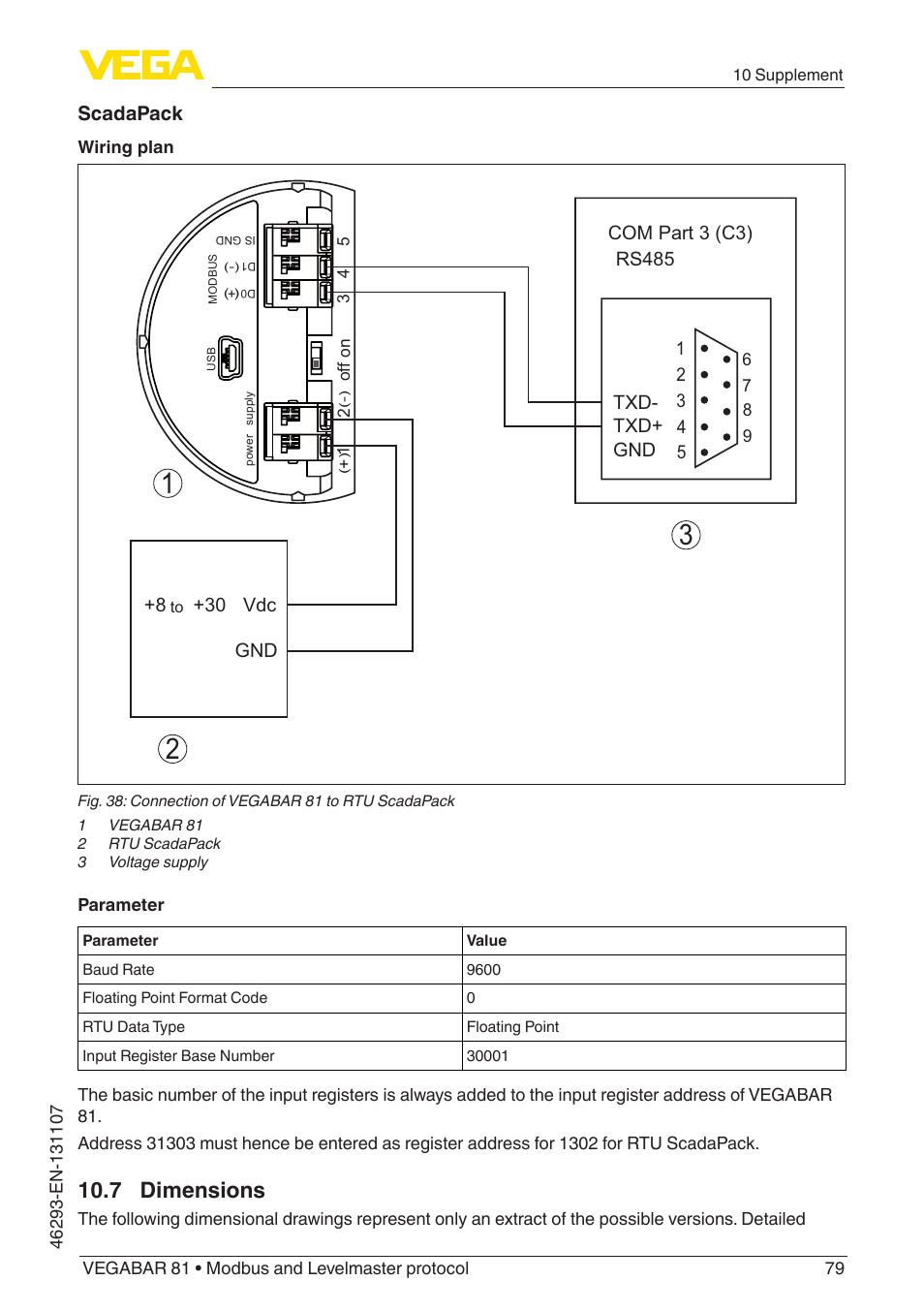 7 dimensions, Scadapack | VEGA VEGABAR 81 Modbus and Levelmaster protocol - Operating Instructions User Manual | Page 79 / 92