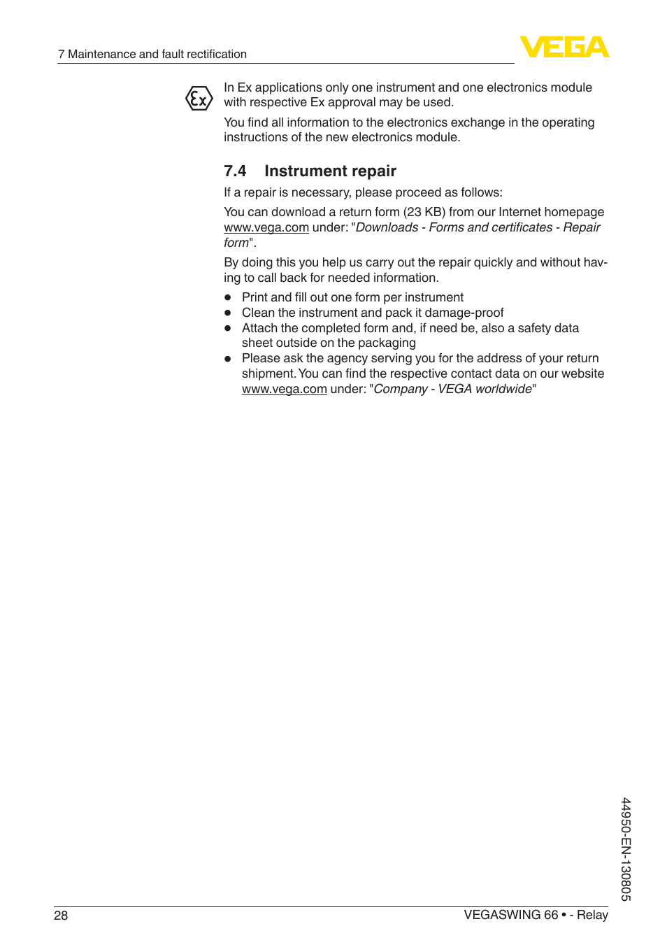 4 instrument repair | VEGA VEGASWING 66 - Relay With SIL qualification User Manual | Page 28 / 40