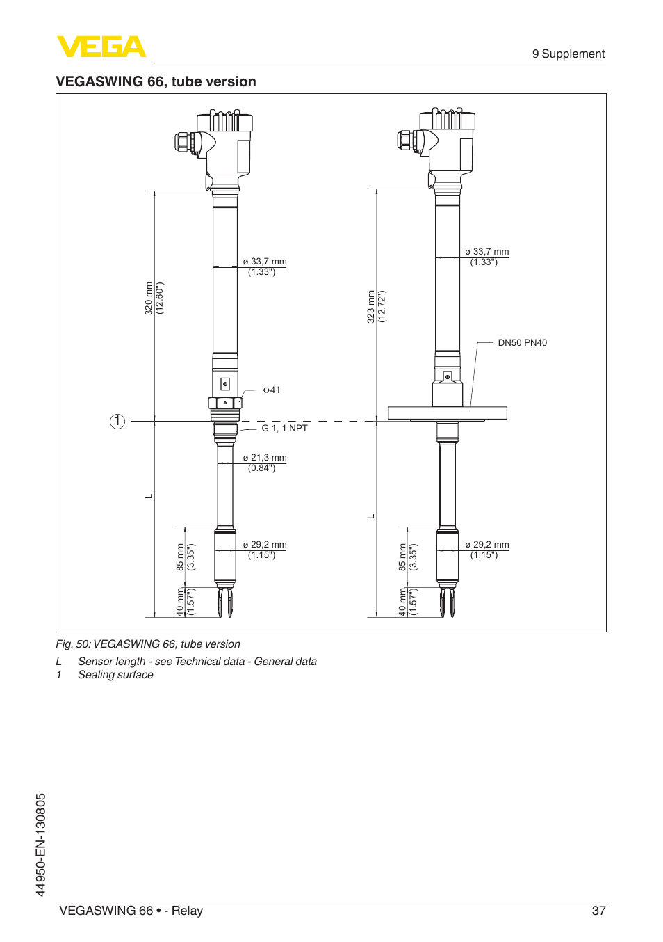 Vegaswing 66, tube version | VEGA VEGASWING 66 - Relay With SIL qualification User Manual | Page 37 / 40