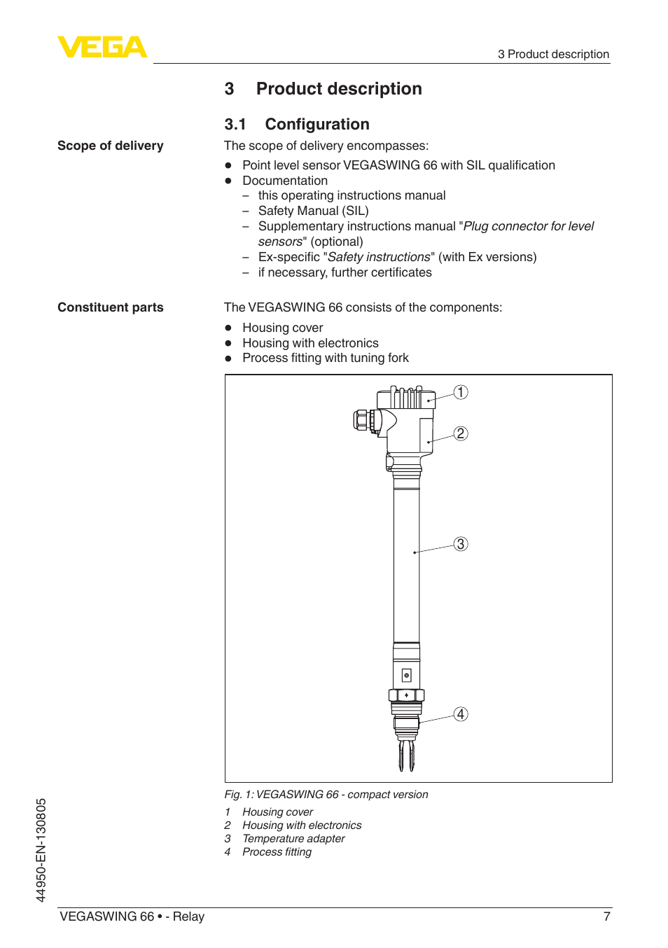 3 product description, 1 configuration | VEGA VEGASWING 66 - Relay With SIL qualification User Manual | Page 7 / 40