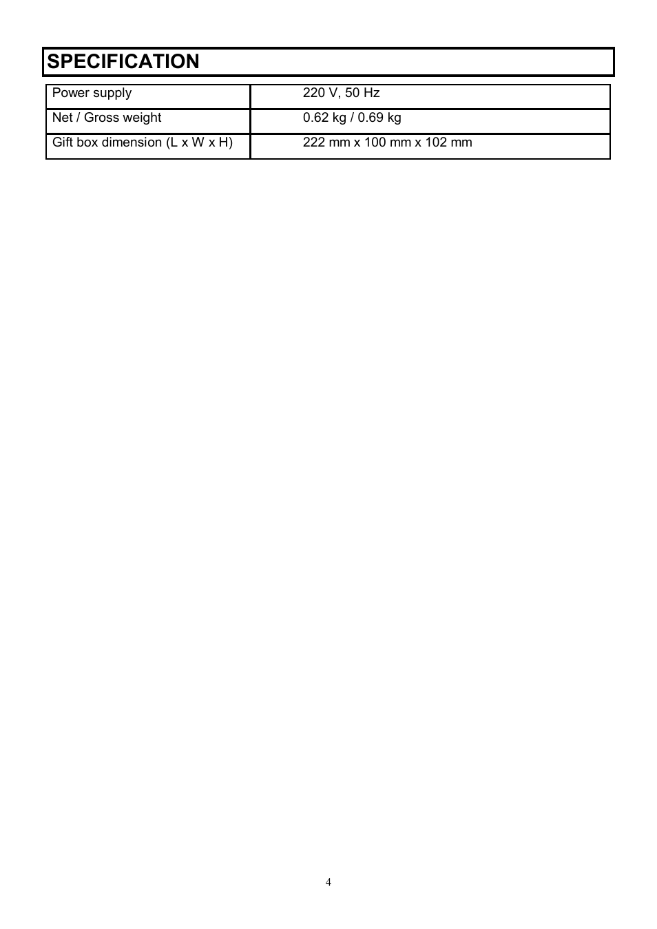 Specification | Scarlett SC-4006 User Manual | Page 4 / 7