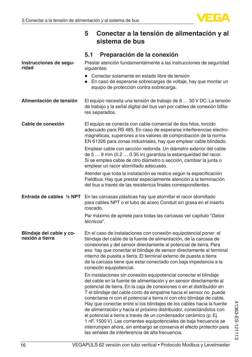 VEGA VEGAPULS 62 (≥ 2.0.0 - ≥ 4.0.0) standpipe ver. Modbus and Levelmaster protocol User Manual | Page 16 / 72