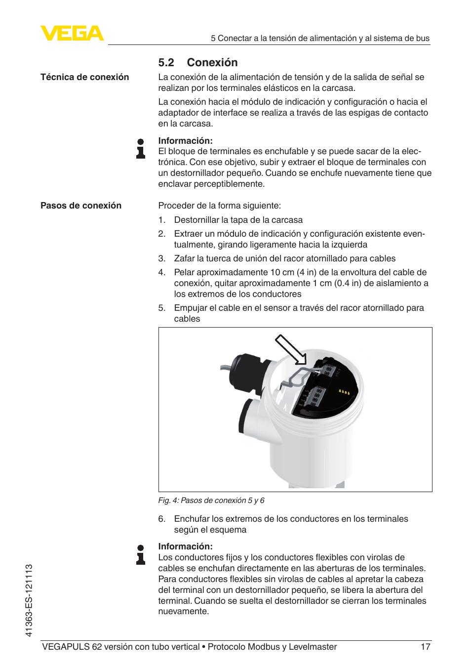 2 conexión | VEGA VEGAPULS 62 (≥ 2.0.0 - ≥ 4.0.0) standpipe ver. Modbus and Levelmaster protocol User Manual | Page 17 / 72