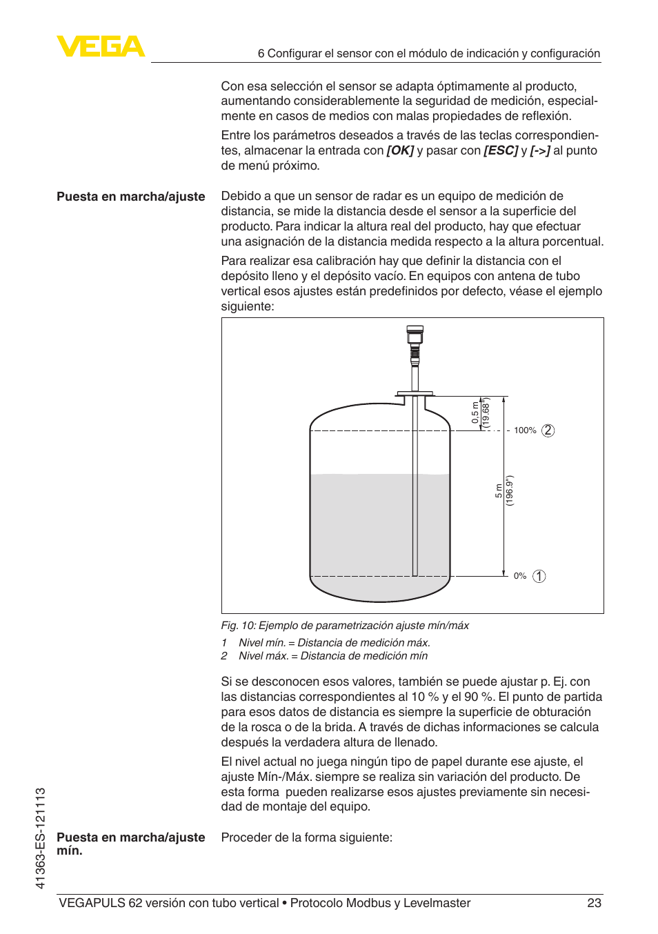 VEGA VEGAPULS 62 (≥ 2.0.0 - ≥ 4.0.0) standpipe ver. Modbus and Levelmaster protocol User Manual | Page 23 / 72