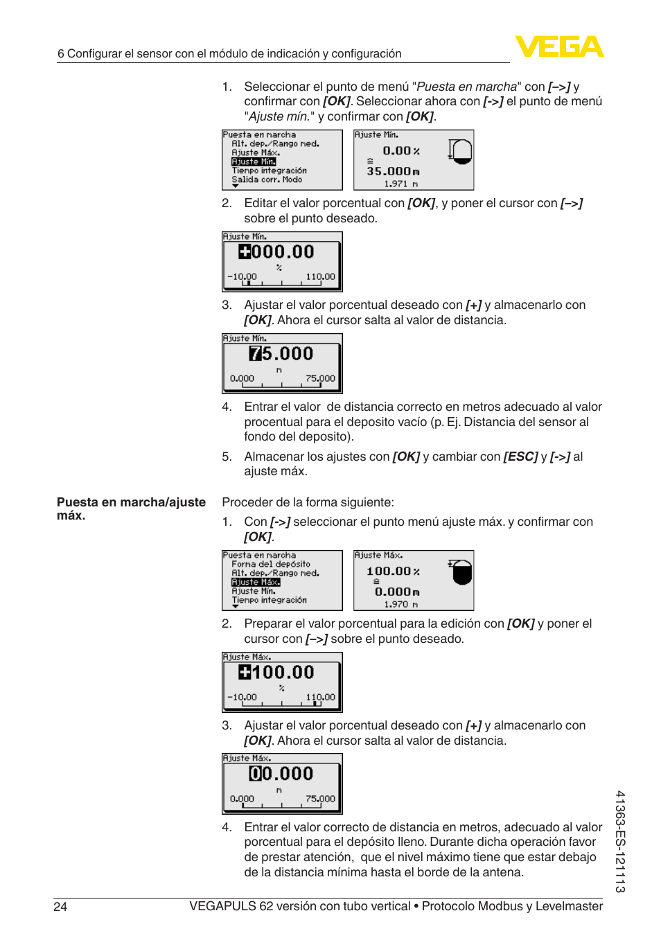 VEGA VEGAPULS 62 (≥ 2.0.0 - ≥ 4.0.0) standpipe ver. Modbus and Levelmaster protocol User Manual | Page 24 / 72