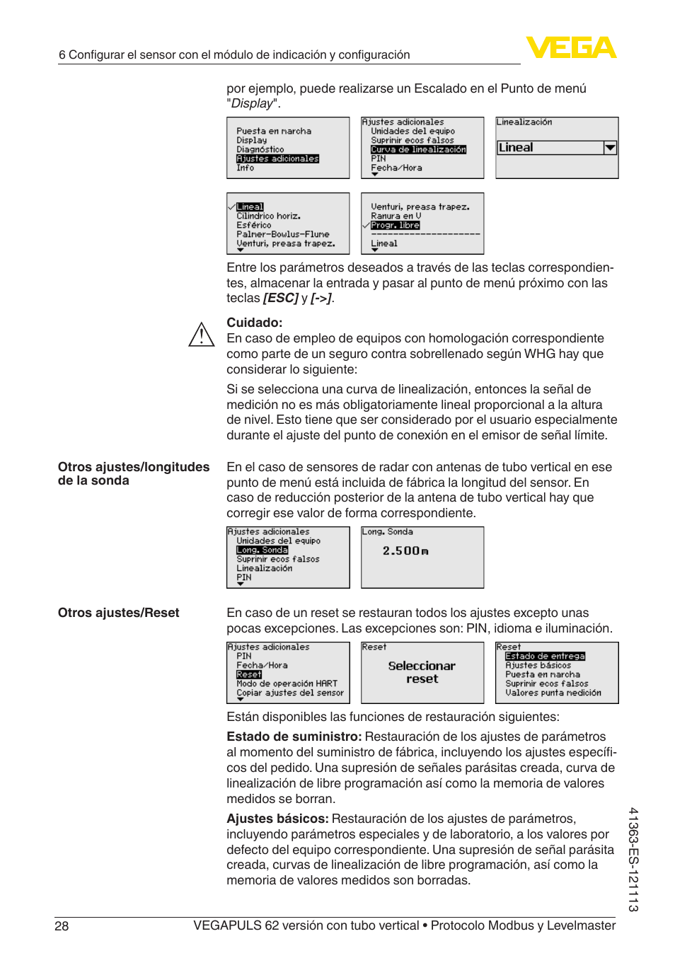 VEGA VEGAPULS 62 (≥ 2.0.0 - ≥ 4.0.0) standpipe ver. Modbus and Levelmaster protocol User Manual | Page 28 / 72