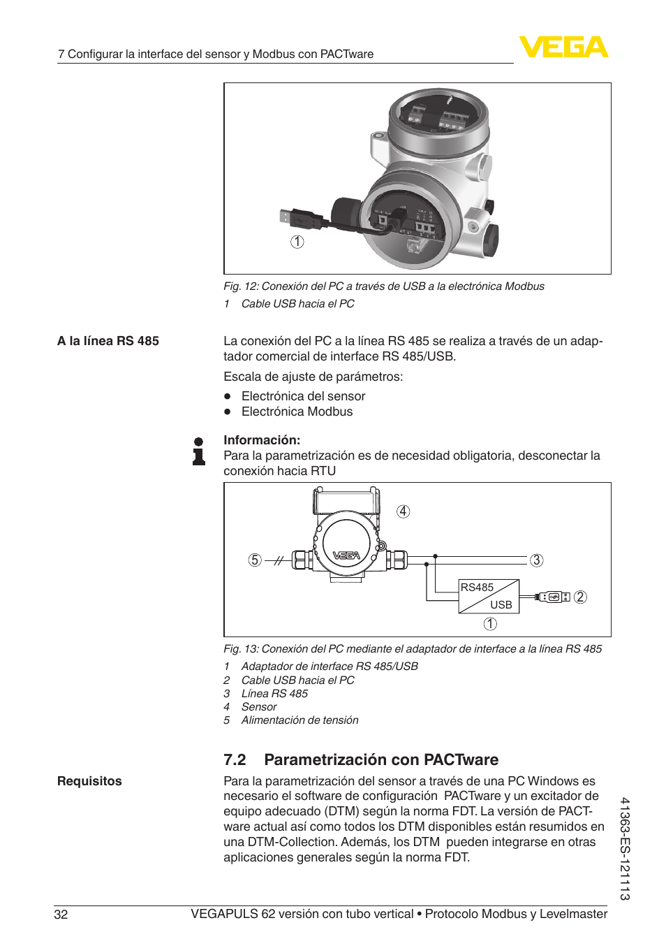 2 parametrización con pactware | VEGA VEGAPULS 62 (≥ 2.0.0 - ≥ 4.0.0) standpipe ver. Modbus and Levelmaster protocol User Manual | Page 32 / 72