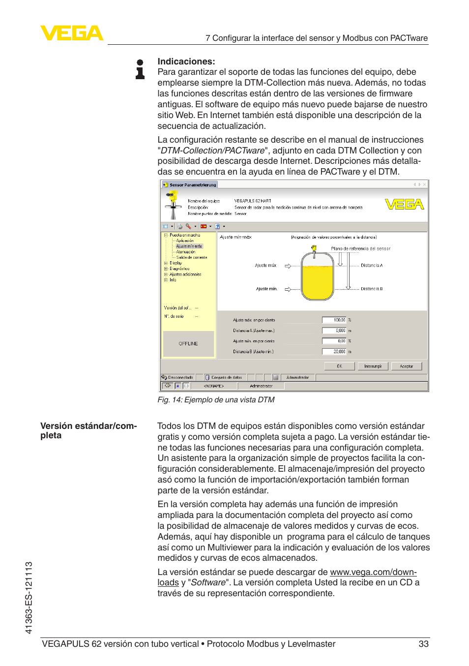 VEGA VEGAPULS 62 (≥ 2.0.0 - ≥ 4.0.0) standpipe ver. Modbus and Levelmaster protocol User Manual | Page 33 / 72