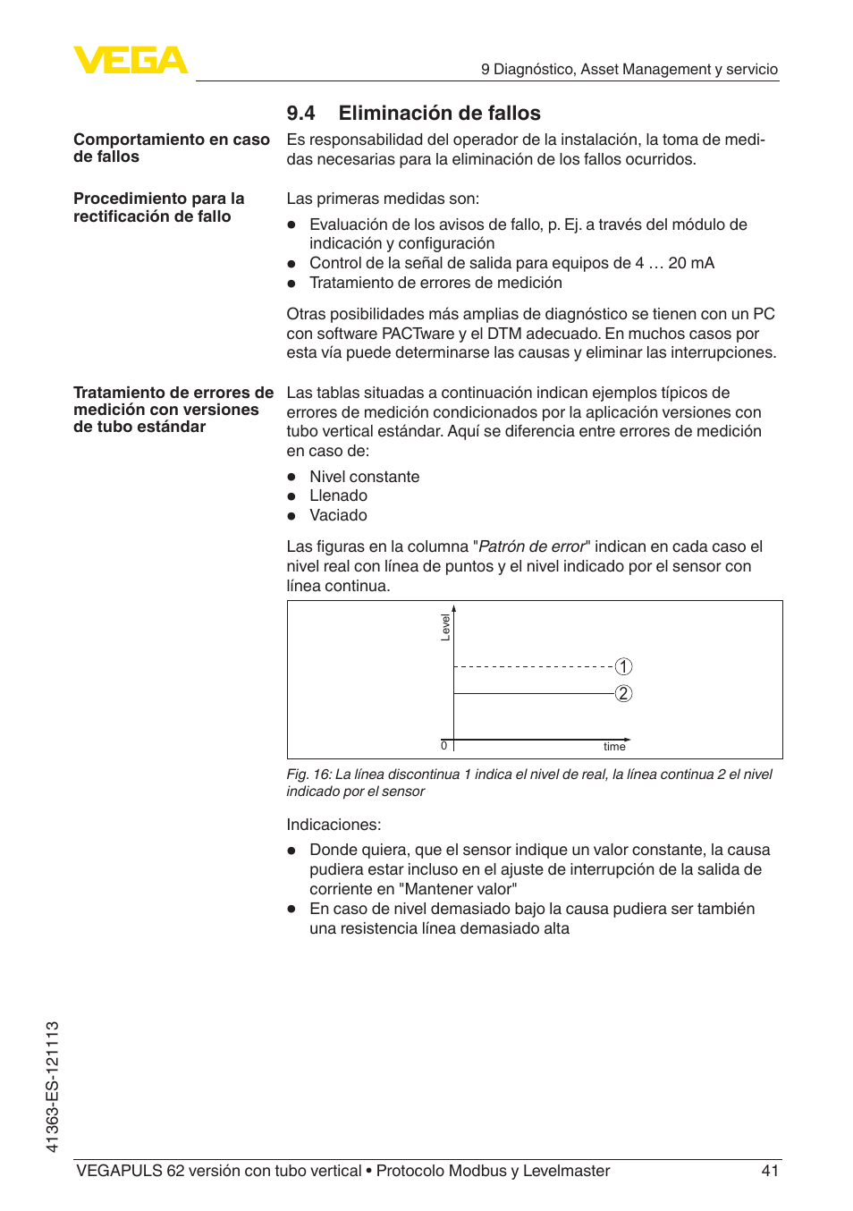 VEGA VEGAPULS 62 (≥ 2.0.0 - ≥ 4.0.0) standpipe ver. Modbus and Levelmaster protocol User Manual | Page 41 / 72