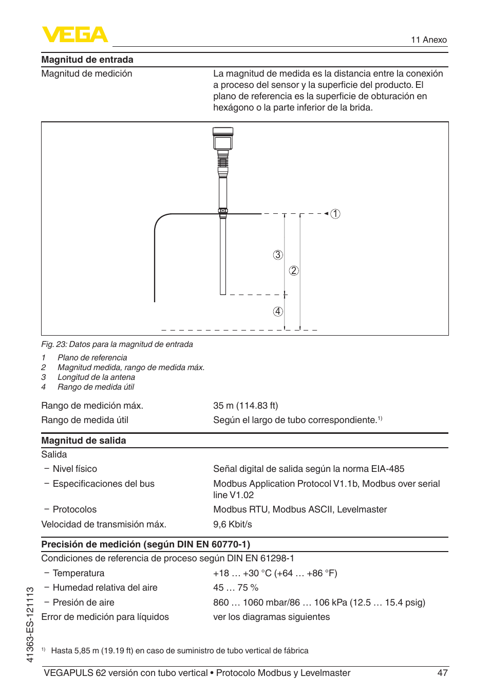 VEGA VEGAPULS 62 (≥ 2.0.0 - ≥ 4.0.0) standpipe ver. Modbus and Levelmaster protocol User Manual | Page 47 / 72