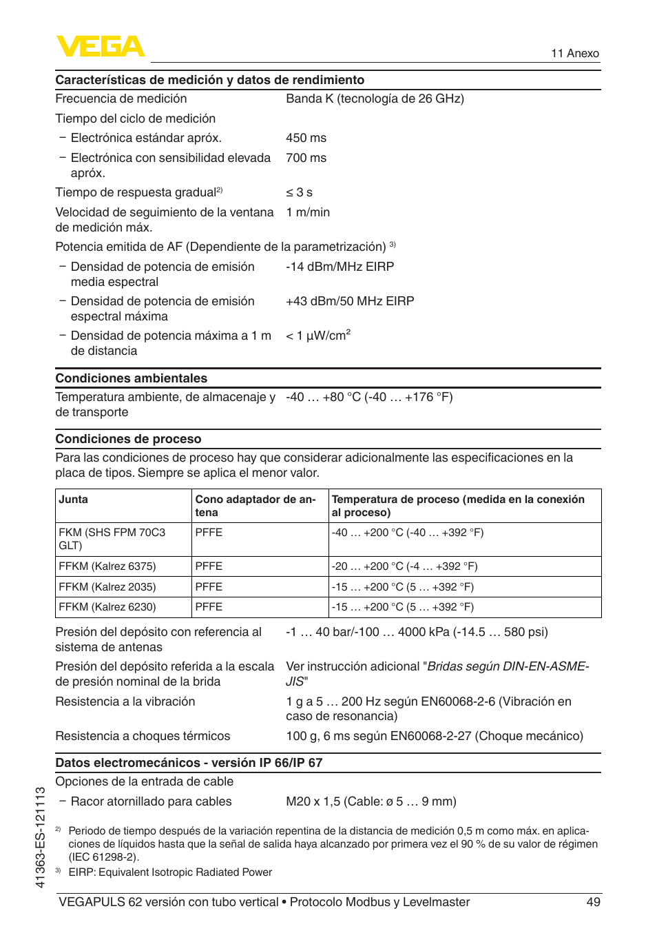 VEGA VEGAPULS 62 (≥ 2.0.0 - ≥ 4.0.0) standpipe ver. Modbus and Levelmaster protocol User Manual | Page 49 / 72