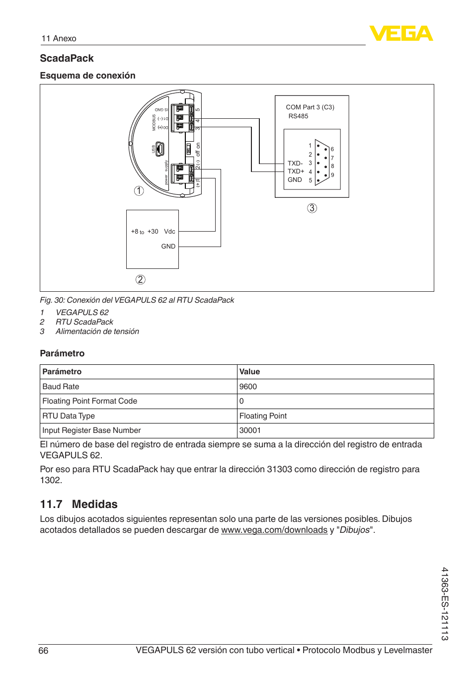 7 medidas, Scadapack, Esquema de conexión | Parámetro, 11 anexo | VEGA VEGAPULS 62 (≥ 2.0.0 - ≥ 4.0.0) standpipe ver. Modbus and Levelmaster protocol User Manual | Page 66 / 72