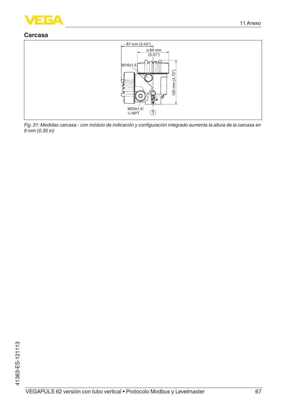 Carcasa | VEGA VEGAPULS 62 (≥ 2.0.0 - ≥ 4.0.0) standpipe ver. Modbus and Levelmaster protocol User Manual | Page 67 / 72